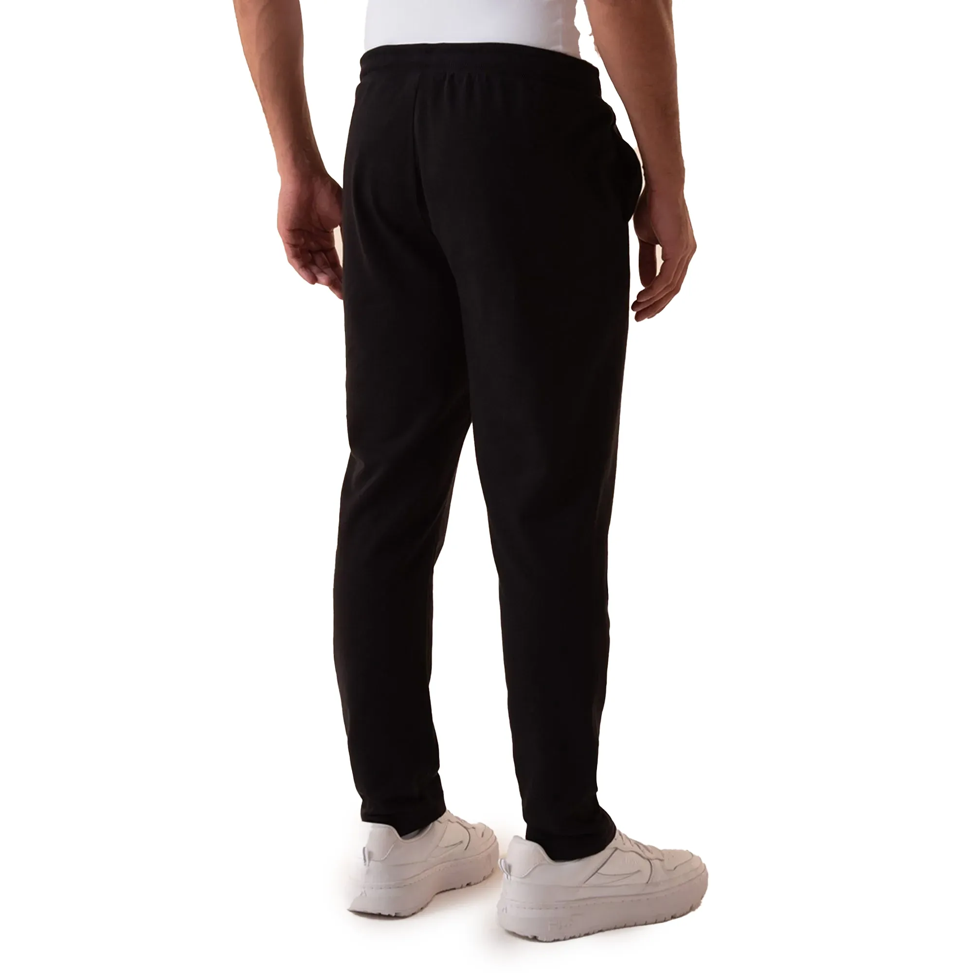 Vista traseira da calça jogging masculina preta Fila Classic B com bolsos e cós elástico
